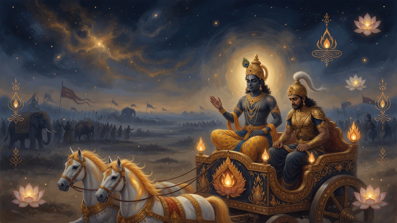 Krishna teaching Arjuna