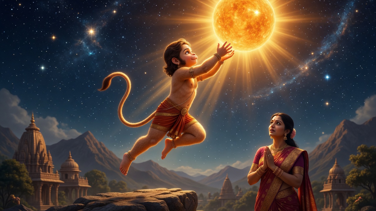 Child Hanuman reaching toward the sun