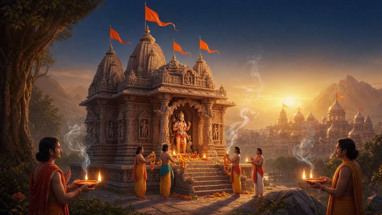 Hanuman temple devotion at dawn
