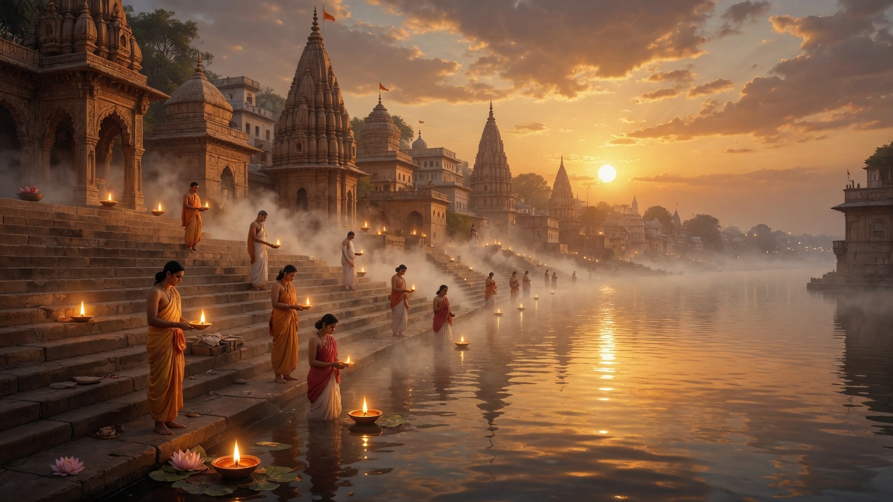 Ganga snana at golden hour