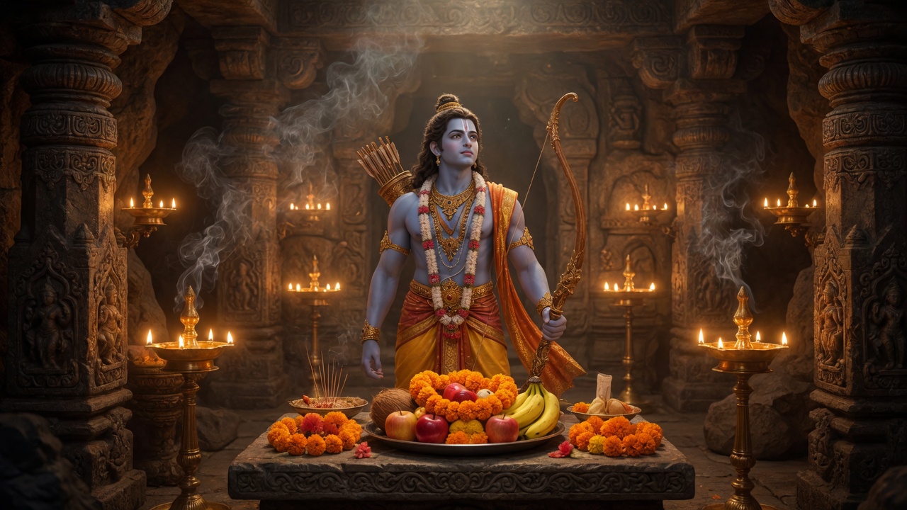 Symbolic sacred offering atmosphere at a hill temple